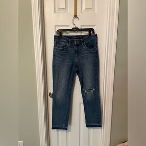 J.Crew Mercantile High Rise Slim boyfriend jean with distressed details